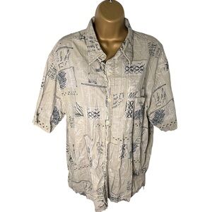 Vintage Y2K Roundtree & Yorke Button Down Shirt Abstract Botanical Beige XL
